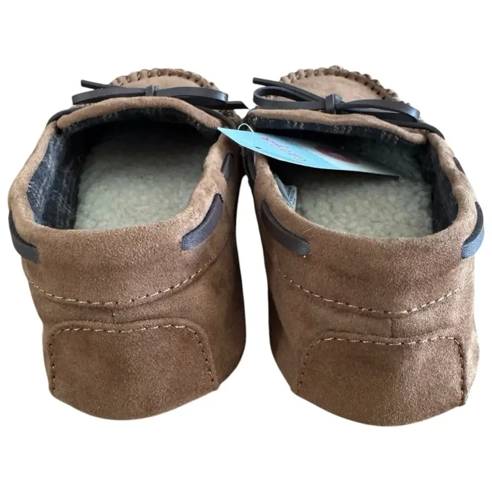 Cat & Jack Slippers Boys Size 4 Chestnut Brown Loafer Slip-on Sherpa Faux Fur